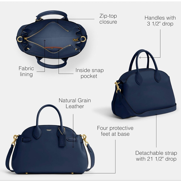 COACH Soft Empire Carryall 28 Navy - Picture 9 of 10